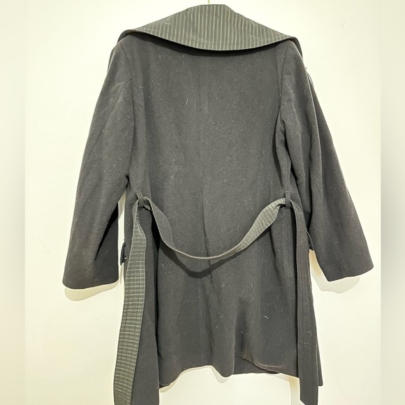 Wool blend black coat jacket minimalist full zip collared long coat size 12 - Picture 4 of 4